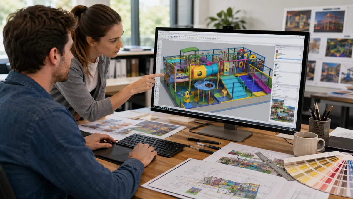 Diseñadores 3D creando juegos infantiles a la medida
